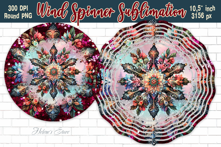 Christmas Snowflake Wind Spinner wrap sublimation design png