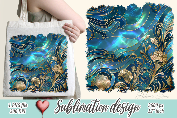 Blue ocean gold and pearl sublimation designs png | Sea life