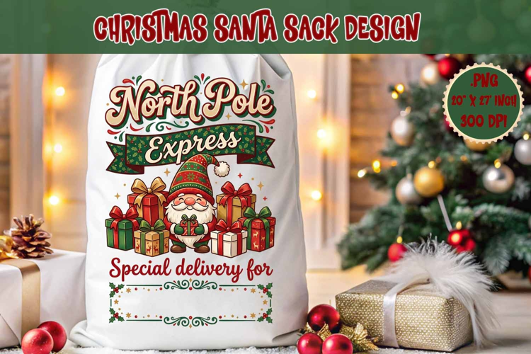 Christmas Santa Sack sublimation design |Cute Gnome Gift Bag