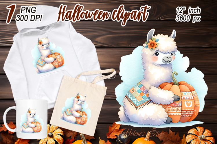 Watercolor Llama With pumpkin clipart png |Fall Animals
