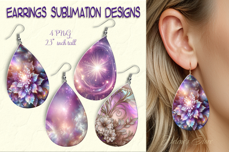 Shine Floral Lilac Iridescent Earrings sublimation designs