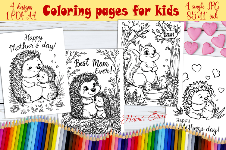 Happy Mothers Day Coloring Book Pages jpeg|Cute animals mom