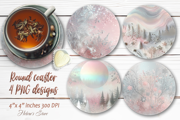Silver Christmas tree round coaster sublimation designs png