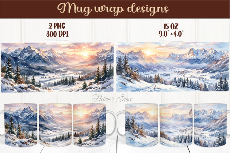 Winter mug wrap sublimation | Mountains camping mug wrap png