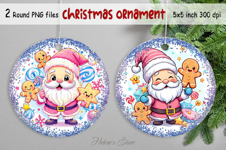 Cute Christmas ornament png|Santa Claus and Gingerbread man