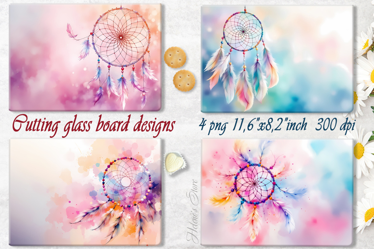 Boho dreamcatcher kitchen glass cutting board sublimation