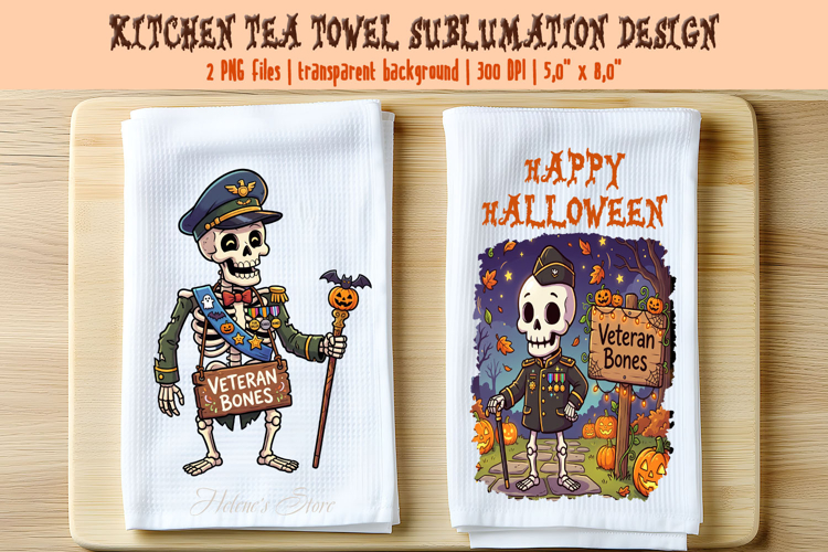 Funny Halloween Skeleton kitchen towel sublimation designs