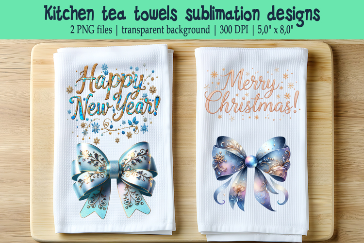 Christmas Coquette bows sublimation kitchen tea towel png