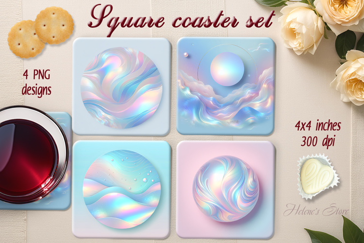 Pastel blue pink abstract square coaster sublimation png