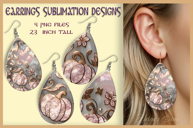 Gold Pumpkin pink earrings|Fall Teardrop earring sublimation