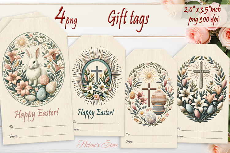 Easter cross Gift Tags|Happy Easter labels|Boho pastel label