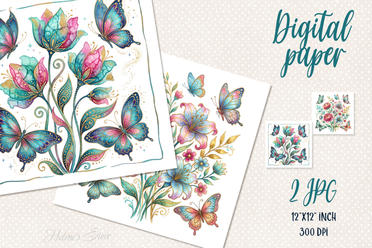 Whimsical flowers digital papers jpeg |Floral Scrap booking