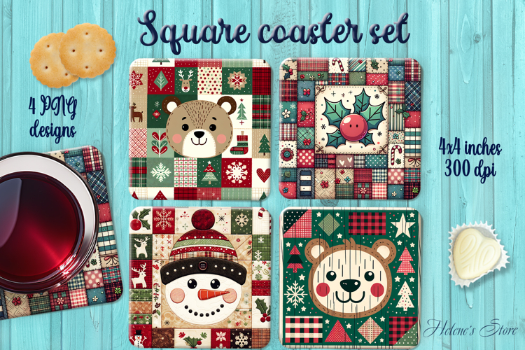 Rustic Christmas Patchwork square coasters wrap sublimation