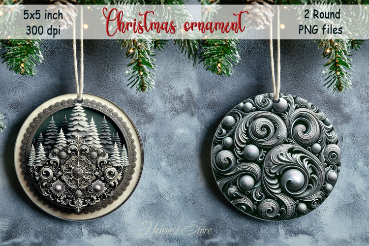 Christmas vintage round ornament sublimation designs PNG