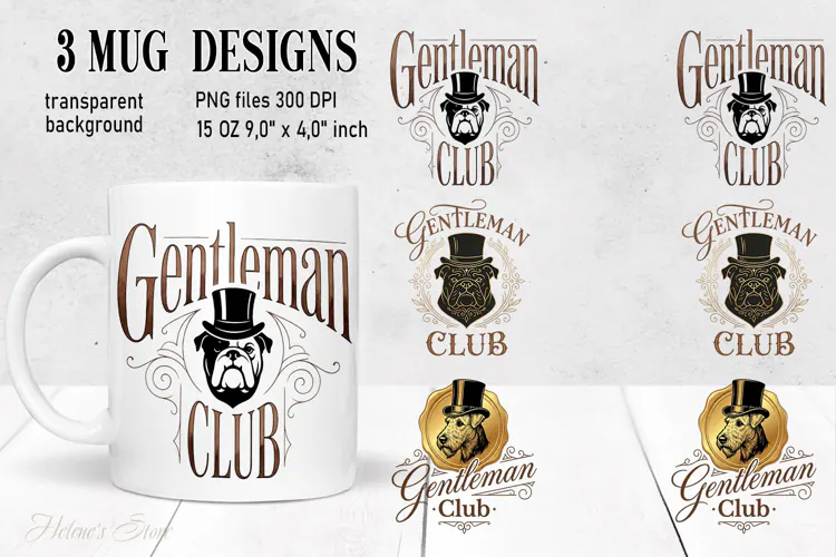 Gentlemen Club Dog mug wrap sublimation 15 oz |British Style
