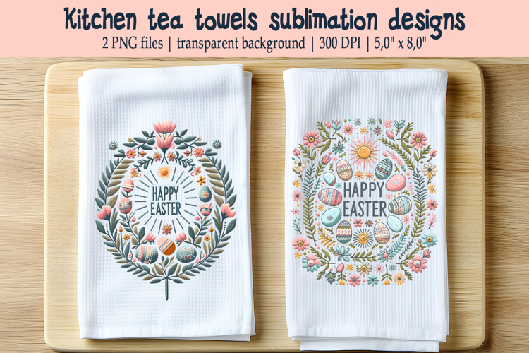 Easter wreath with eggs kitchen tea towel sublimation design