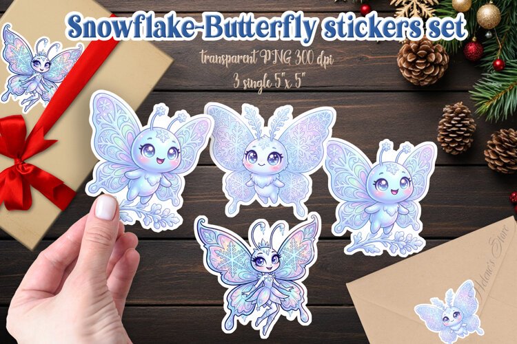 Snowflake Butterfly gifts stickers | Merry Christmas designs example image 1