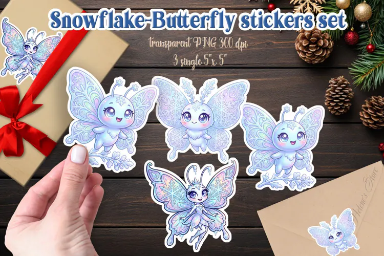 Snowflake Butterfly gifts stickers | Merry Christmas designs
