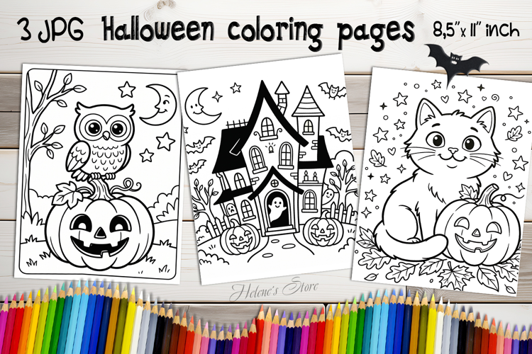 Cute Halloween Coloring Pages | Kids Coloring Book Print