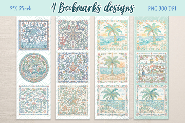 Pastel sea life pattern Printable bookmark png |4 Book craft