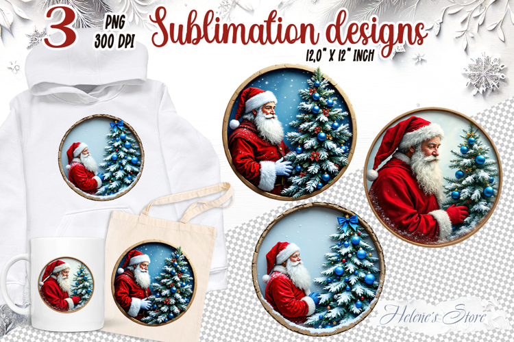 Santa Claus & Christmas tree clipart | Round t shirt design