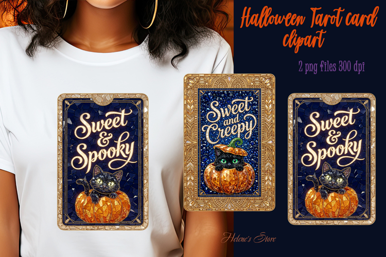 Black Halloween Cat sublimation design| Tarot card clipart