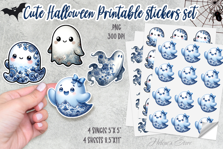 Cute blue Halloween Stickers Printable | Spooky sticker PNG