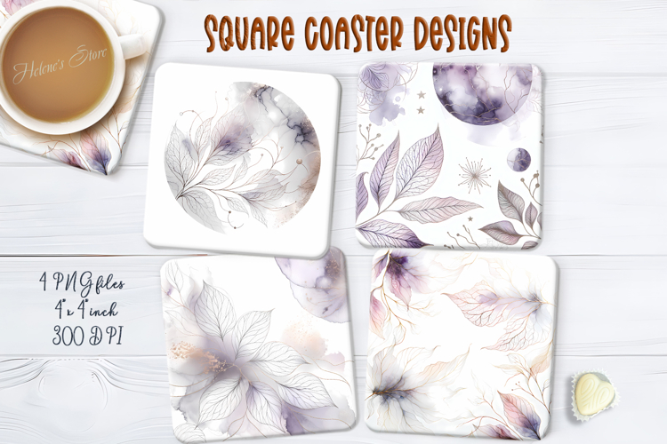 Beautiful purple autumn leaves square coasters design png