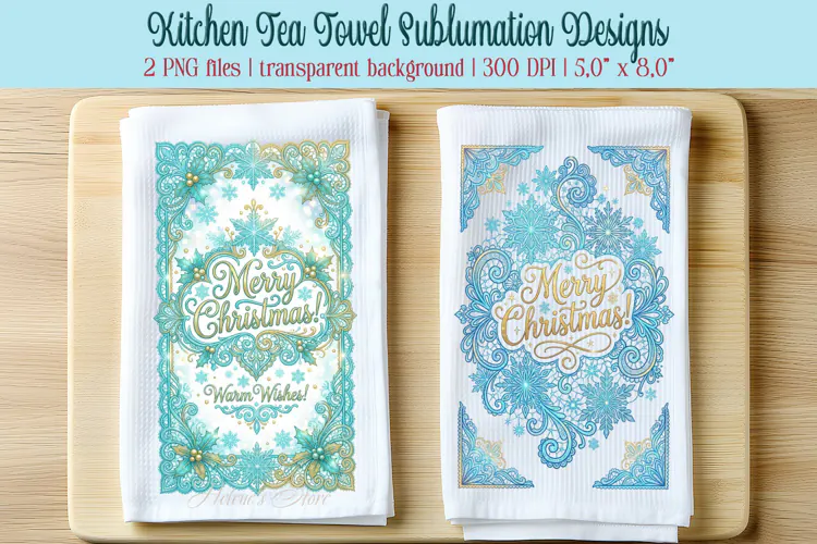 Merry Christmas kitchen tea towel sublimation designs png