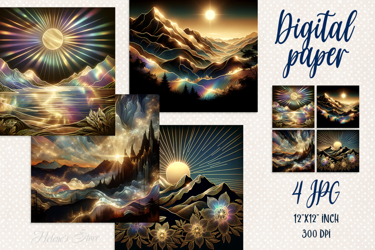 Sunset mountains digital paper| Pearl fanatsy scrap booking