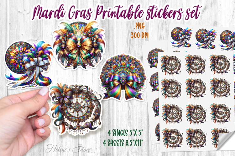 Mardi Gras coquette bow printables stickers and sheet
