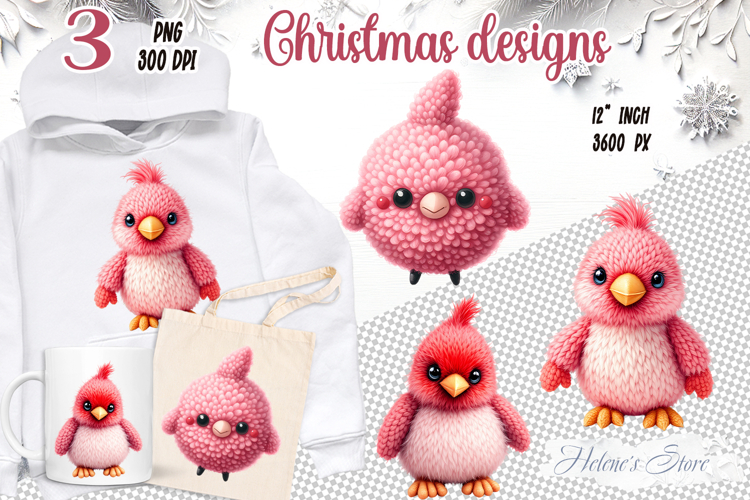 Pink Christmas crochet yarn toy clipart|Cute sublimation png