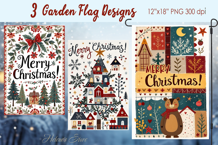 Merry Christmas doodle Garden Flag Sublimation design png