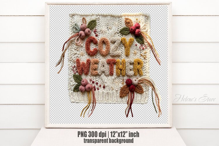 Cozy Weather Chenille Embroidered Patch Puffy Autumn PNG example image 1