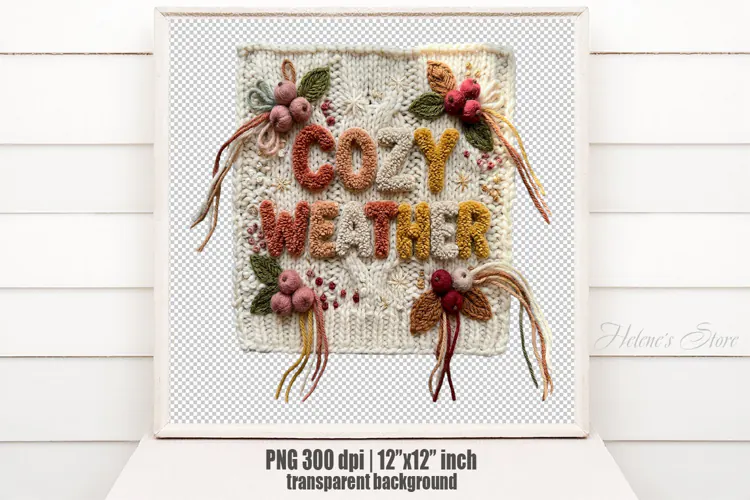 Cozy Weather Chenille Embroidered Patch Puffy Autumn PNG