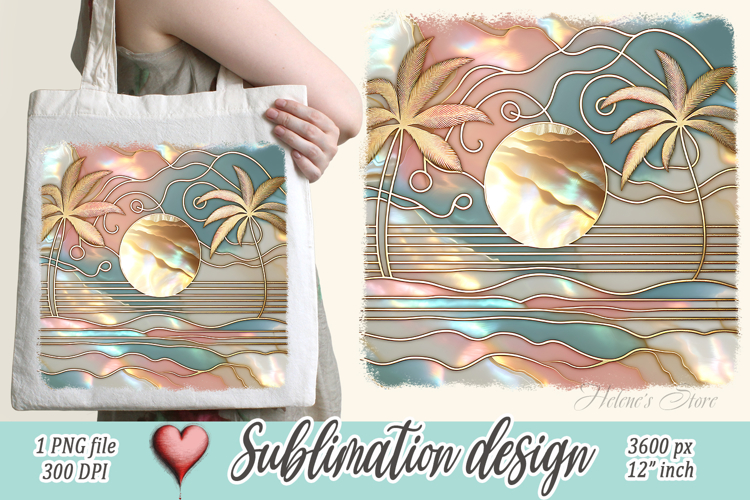 Gold summer beach palm tree sublimation designs |Pearl ocean