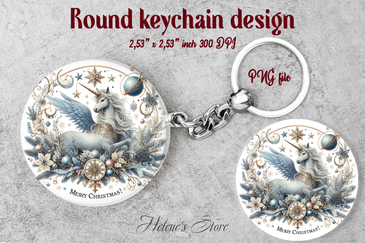 Christmas round keychain design|Magic unicorn Car coaster