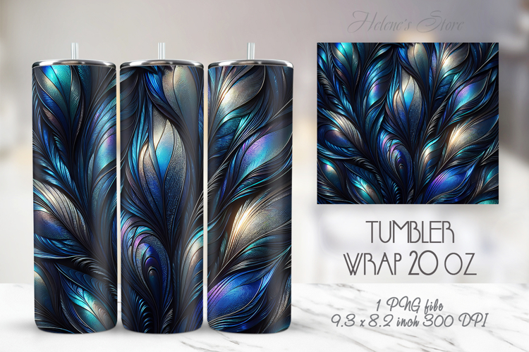 Bright feather blue tumbler 20 oz wrap sublimation design