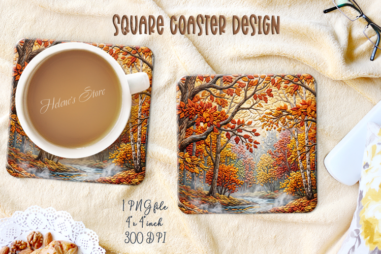 Autumn Forest square coasters sublimation design png