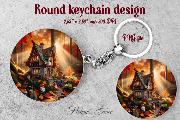 Cute garden gnome and cozy home round keychain design png