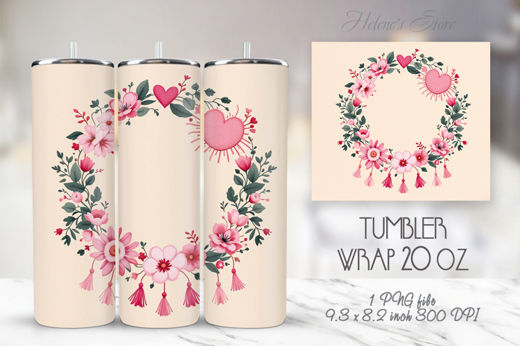 Pastel heart & flowers straight skinny tumbler 20 oz wrap
