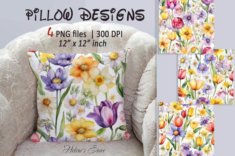 Spring flower pillow design | Watercolor Floral sublimation