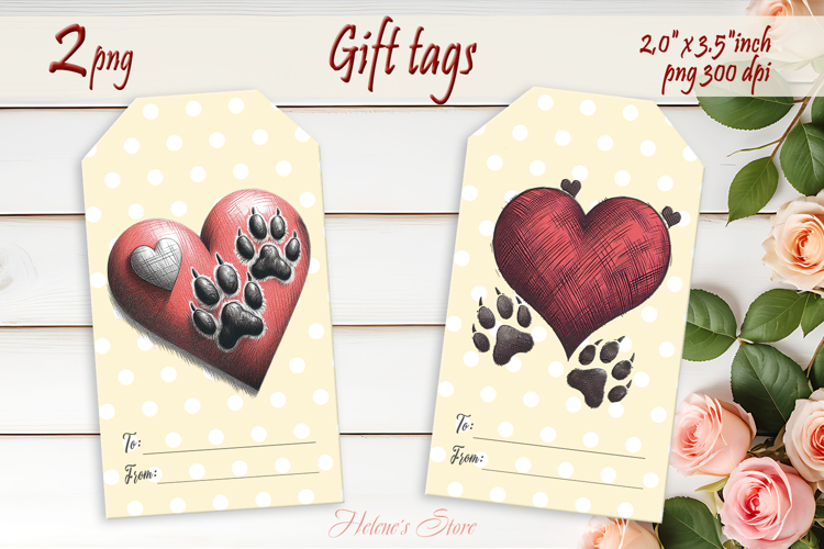 Lover dog paw Gift Tags| Scetch heart labels| Pets label png