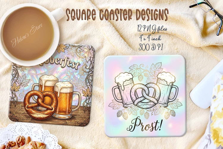 Octoberfest square coasters sublimation design png | Prost