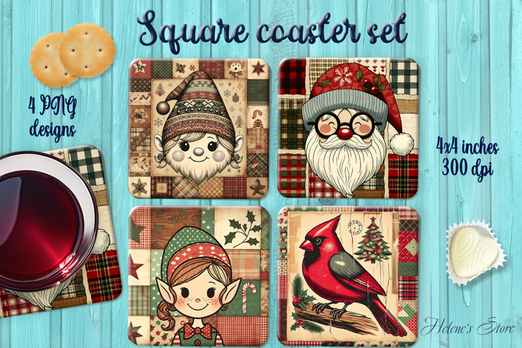 Christmas Rustic Patchwork square coasters wrap sublimation