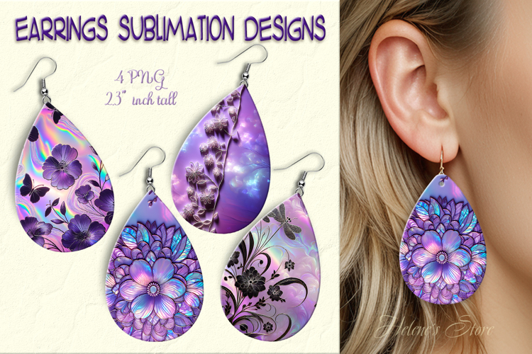 Shine Floral Lilac Iridescent Earrings sublimation designs