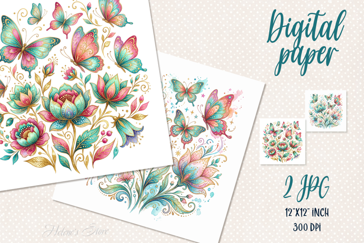 Whimsical flowers digital papers jpeg |Floral Scrap booking