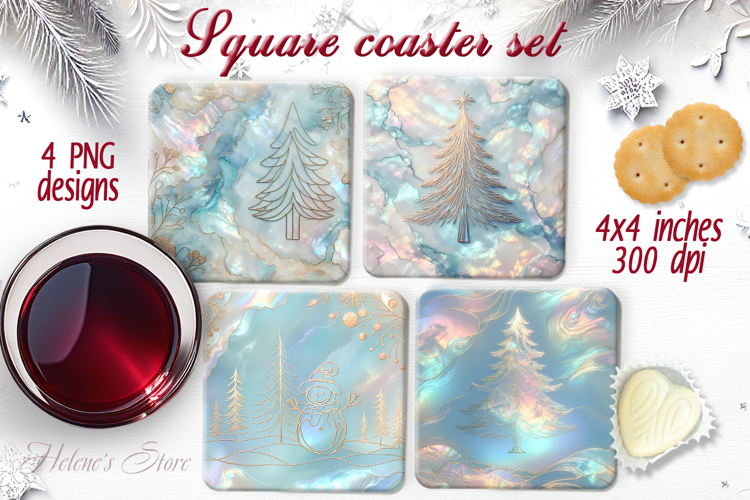 Silver Blue Christmas square coaster sublimation designs png