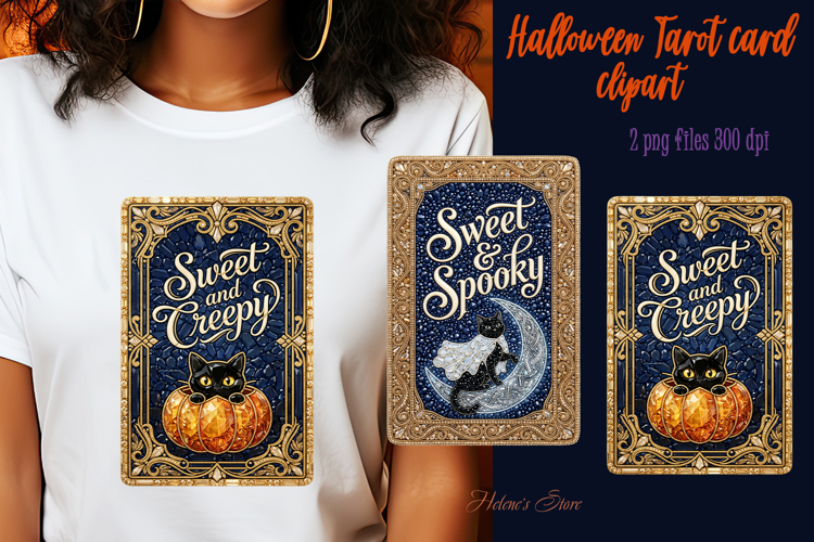 Black Halloween Cat sublimation design| Tarot card clipart