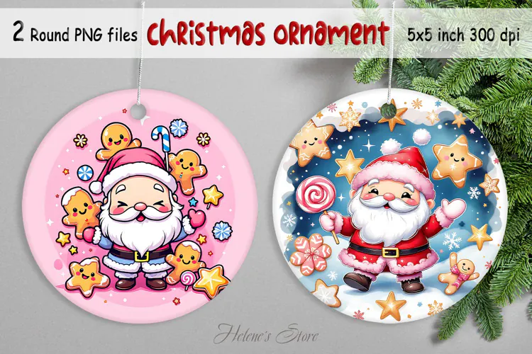 Cute Christmas ornament png|Santa Claus and Gingerbread man